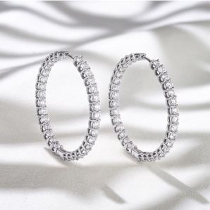 Lab Diamond Hoop Earrings In 14K White Gold G/VS