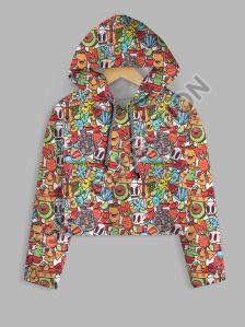 All Over Mexico Cartoon Printed Crop Hoodie
