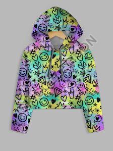 All Over I Love U Forever Printed Crop Hoodie