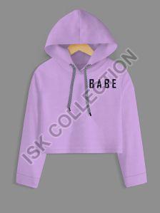 Babe Printed Purple Crop Hoodie