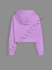 Girl with Bag Printed Purple Crop Hoodie