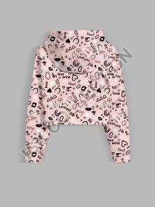 Pink All Over Printed Crop Hoodie