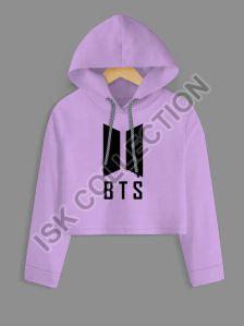 Black BTS Logo Printed Purple Crop Hoodie