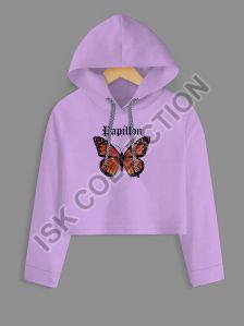 Butterfly Papillon Printed Purple Crop Hoodie
