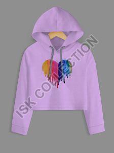 Colored Heart Printed Purple Crop Hoodie