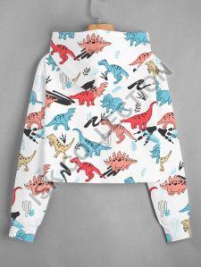All Over Dinosaur Printed Crop Hoodie