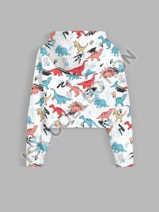 All Over Dinosaur Printed Crop Hoodie