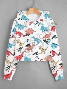 All Over Dinosaur Printed Crop Hoodie