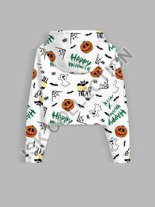 All Over Happy Halloween Printed Crop Hoodie