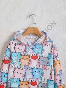 All Over Cat Printed Crop Hoodie