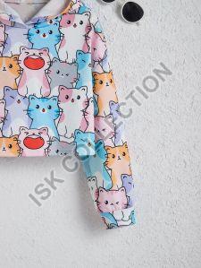 All Over Cat Printed Crop Hoodie