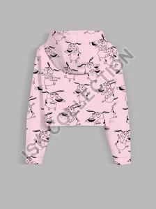 All Over Cartoon Printed Pink Crop Hoodie