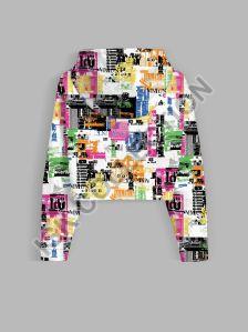 Multicolored All Over Printed Crop Hoodie