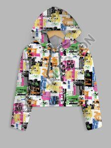 Multicolored All Over Printed Crop Hoodie
