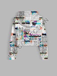 All Over Newspaper Pattern Printed Crop Hoodie
