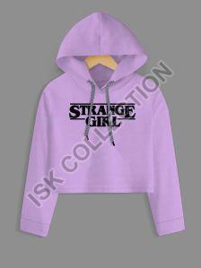 Strange Girl Printed Purple Crop Hoodie