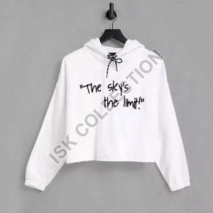 The Sky Is The Limit Printed White Crop Hoodie