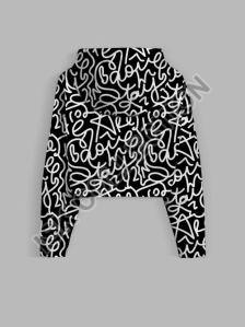 All Over White Lines Printed Crop Hoodie