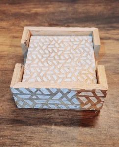 Carved Wooden Coaster Set