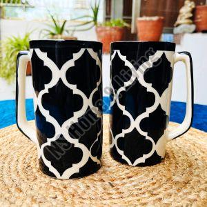 Black Moroccan Hand Painted Ceramic Beer Mug