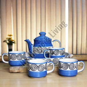 Blue Swirl Hand Painted Ceramic Tea Set