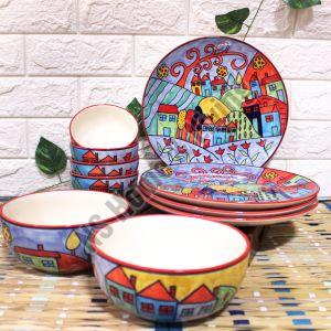 Exotic Panorama Hand Painted Ceramic Dinner Set