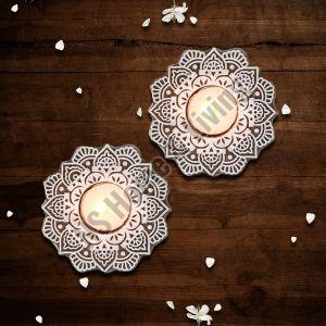 Flower Mandala  Wooden Tea Light Candle Holder