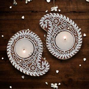 Paisley Wooden Tea Light Candle Holder