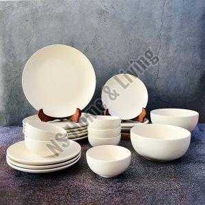 Subhra White Matte Ceramic Dinner Set