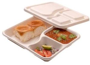 Bagasse 3 Compartment Rectangular Takeaway Tray