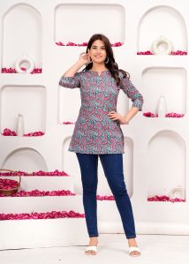 Cotton short kurta hand block printed