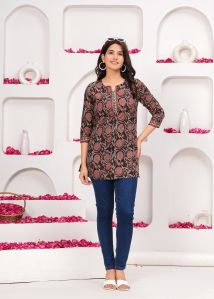 Cotton short kurta hand block printed