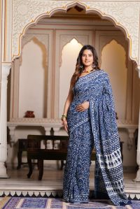 Mulmul saree hand block printed