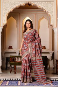 Mulmul saree hand block printed