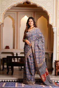 Mulmul saree hand block printed