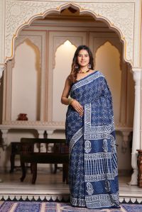 Mulmul saree hand block printed