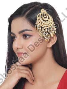 SH14-2068 Gold-Plated Kundan Studded & Beaded Maang Tikka