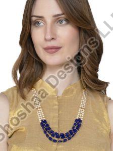 SH15-2171 Blue Gold Plated Kundan Layered Long Necklace