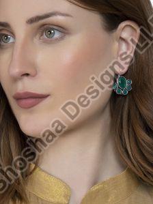 SH15-2213 Green Silver Oxidised Oval Studs