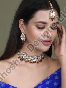 SH28-YG-JS-3421 Gold Plated Red Polki Kundan Choker