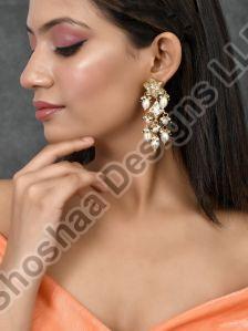 SH29-BM-ER-3460 Gold Toned Kundan Pearl Drop Earrings