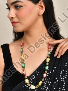 SH30-MM-NL-3534 Gold Plated Kundan Tanjore Long Necklace