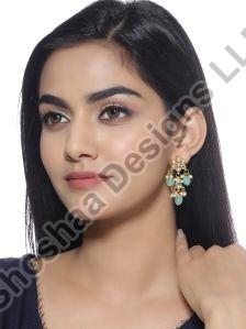 SH9-1468 Sea Green Gold Plated Kundan Classic Drop Earrings