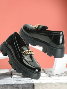 Women Black Slip On Shoes with Metal Accent