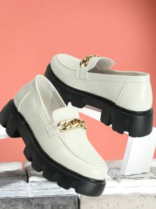 Women White Slip On Shoes with Metal Accent