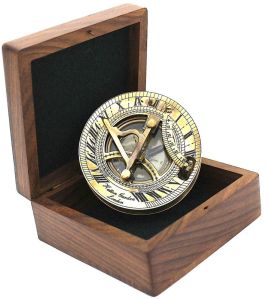 Hatton Garden Sundial Compass with Wooden Box