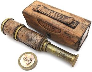 Antique Brass Telescope with Leather Case