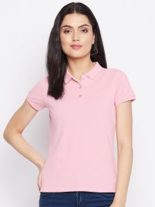 Ladies Baby Pink Polo Neck T Shirt