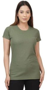 Ladies Olive Green Round Neck T-Shirt
