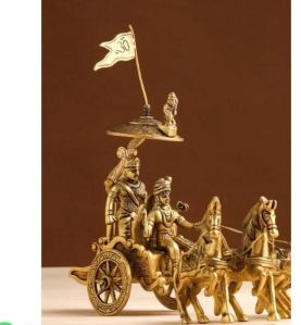 Authentic Krishna & Arjun Chariot Brass Statue